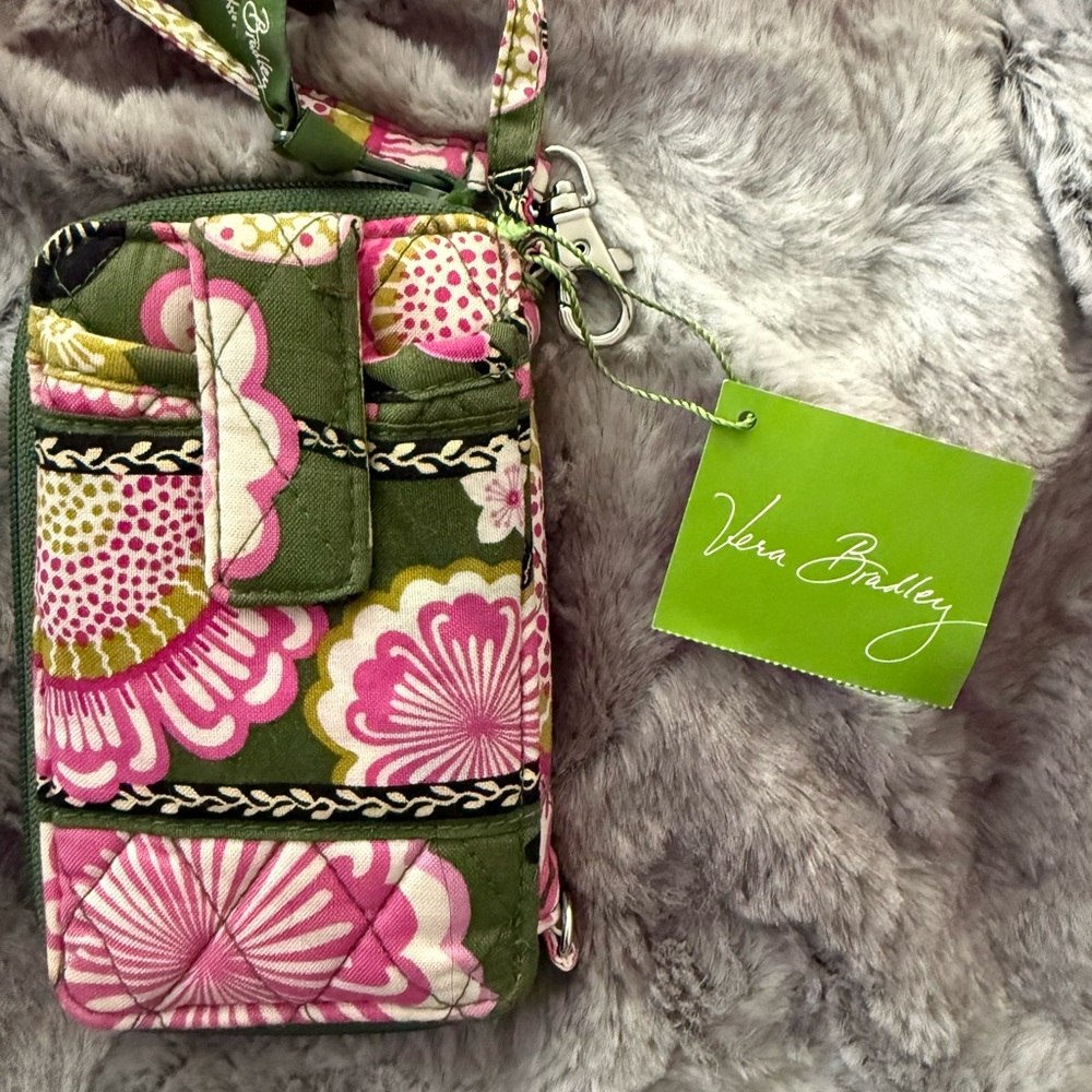 Vera Bradley Green and Pink Floral Wristlet